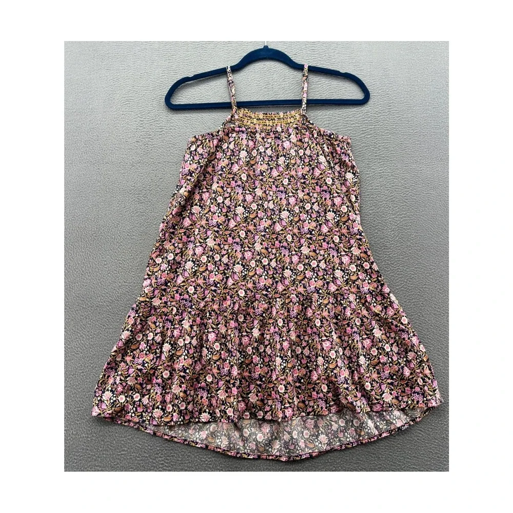 Old Navy Dress Girls Size L 10-12 Floral Tiered Dress Pink Navy Blue Smocked NEW